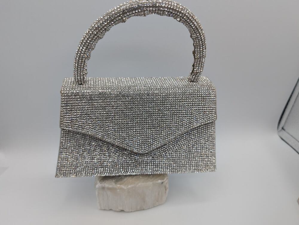Sparkling Silver Rhinestone Clutch Evening Bag Women's Handbag with Chain Strap